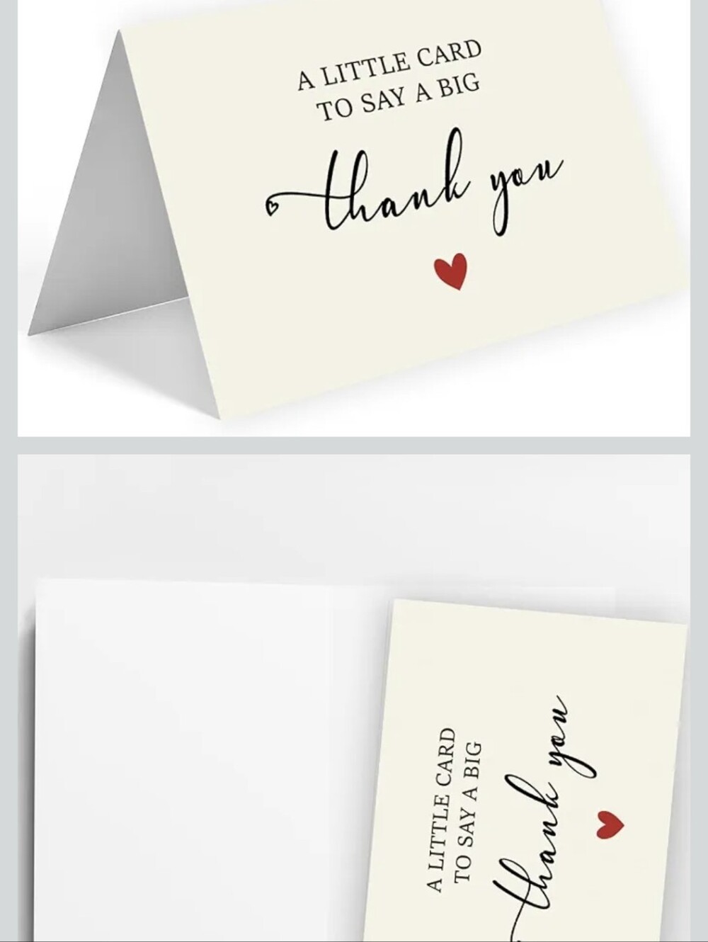 Thank You Folded Card with Red Heart - Blank Interior, with the stickers.